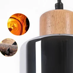 ZMH Suspension En Bois Pour Table à Manger Vintage 1 Lumière E27 Lampe De Salle à Manger Industrielle