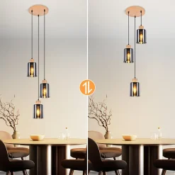 ZMH Suspension En Bois Pour Table à Manger Lampe De Table à Manger Suspendue E27