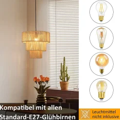 ZMH Suspension En Rotin Beige Boho Pour Salle à Manger Et Restaurant - 1 Flamme