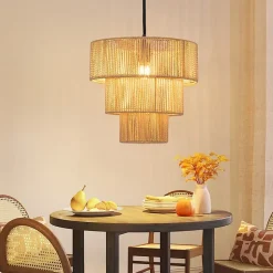 ZMH Suspension En Rotin Beige Boho Pour Salle à Manger Et Restaurant - 1 Flamme