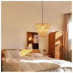 ZMH Suspension En Rotin Beige Boho Pour Salle à Manger Et Restaurant - 1 Flamme