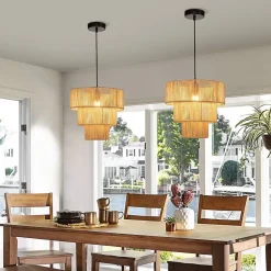 ZMH Suspension En Rotin Beige Boho Pour Salle à Manger Et Restaurant - 1 Flamme