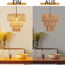 ZMH Suspension En Rotin Beige Boho Pour Salle à Manger Et Restaurant - 1 Flamme