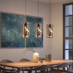 ZMH Suspension LED 3 Flammes 33w Gris Hauteur Réglable Pour Salon