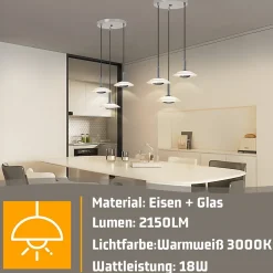 ZMH Suspension LED Salle à Manger Chrome Verre Métal Suspension Lampe 3000k Pour Chambre Cuisine