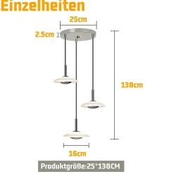 ZMH Suspension LED Salle à Manger Chrome Verre Métal Suspension Lampe 3000k Pour Chambre Cuisine
