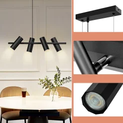 ZMH Suspension Manger Noir 4 Spots Gu10 Moderne Industrielle