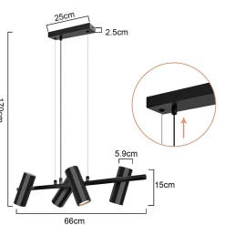 ZMH Suspension Manger Noir 4 Spots Gu10 Moderne Industrielle