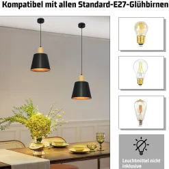 ZMH Suspension Noir Salle à Manger E27 1 Flamme 2 X Industrial Suspension Métal