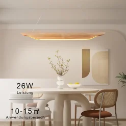 ZMH Suspension Salle à Manger 90cm Lampe Suspendue En Bois Moderne Dimmable Avec Télécommande