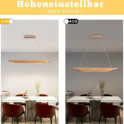 ZMH Suspension Salle à Manger 90cm Lampe Suspendue En Bois Moderne Dimmable Avec Télécommande