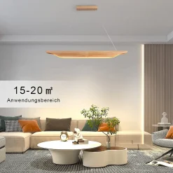 ZMH Suspension Salle à Manger 90cm Lampe Suspendue En Bois Moderne Dimmable Avec Télécommande