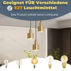 ZMH Suspension Salle à Manger 3 Flammes Or E27 Lampe Suspendue Métal Chambre Couloir