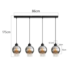 ZMH Suspension Salle à Manger 4 Flammes E27 Cristal Ruachgrau Suspension Chambre à Coucher