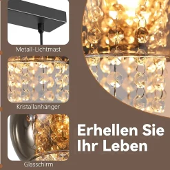 ZMH Suspension Salle à Manger 4 Flammes E27 Cristal Ruachgrau Suspension Chambre à Coucher