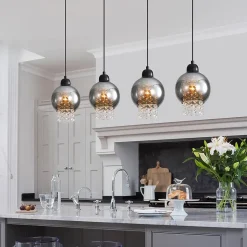 ZMH Suspension Salle à Manger 4 Flammes E27 Cristal Ruachgrau Suspension Chambre à Coucher