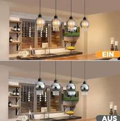 ZMH Suspension Salle à Manger 4 Flammes E27 Cristal Ruachgrau Suspension Chambre à Coucher