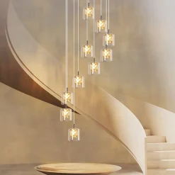 ZMH Suspension Salle à Manger 10 luminaire lampe suspendue Moderne Verre Suspension G9 Cristal Cage D'escalier