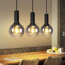 ZMH Suspension Salle à Manger 3 Flammes E27 Suspension Rétro Verre Chambre Bar