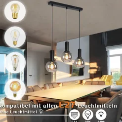 ZMH Suspension Salle à Manger 3 Flammes E27 Suspension Rétro Verre Chambre Bar