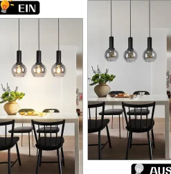 ZMH Suspension Salle à Manger 3 Flammes E27 Suspension Rétro Verre Chambre Bar