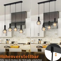 ZMH Suspension Salle à Manger 4 Flammes E27 Rétro Suspension Verre Chambre Bar