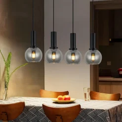 ZMH Suspension Salle à Manger 4 Flammes E27 Rétro Suspension Verre Chambre Bar