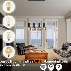 ZMH Suspension Salle à Manger 4 Flammes E27 Rétro Suspension Verre Chambre Bar