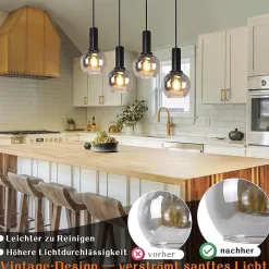 ZMH Suspension Salle à Manger 4 Flammes E27 Rétro Suspension Verre Chambre Bar