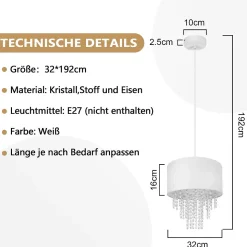 ZMH Suspension Salle à Manger E27 Moderne Cristal Tissu Suspension Lampe Salon Couloir