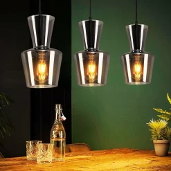 ZMH Suspension Salle à Manger 1/3 Flammes E27 Gris Fumé Suspension Chambre Hôtel