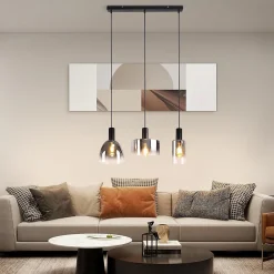 ZMH Suspension verre 3 Flammes suspendue E27 Gris Fumée Hauteur réglable Lampe à suspension Moderne
