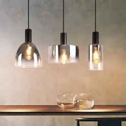 ZMH Suspension verre 3 Flammes suspendue E27 Gris Fumée Hauteur réglable Lampe à suspension Moderne