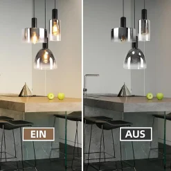 ZMH Suspension Verre 3/4 Flammes E27 Gris Fumée 180cm Lampe à suspension Cage D'escalier