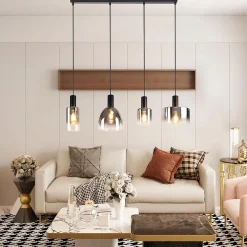 ZMH Suspension Verre gris fumée Lampe à suspension E27 pour salle à manger Table à manger