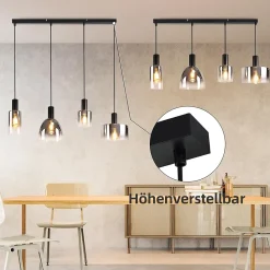 ZMH Suspension Verre gris fumée Lampe à suspension E27 pour salle à manger Table à manger