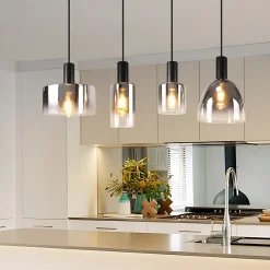 ZMH Suspension Verre gris fumée Lampe à suspension E27 pour salle à manger Table à manger