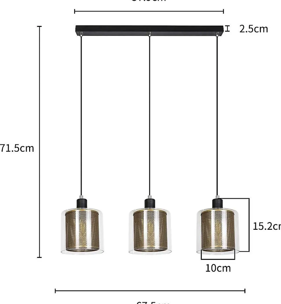 ZMH Suspension Vintage 3 Flammes Verre Métal Réglable Noir E14