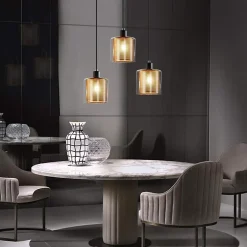 ZMH Suspension Vintage 3 Flammes Verre Métal Réglable Noir E14