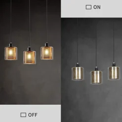 ZMH Suspension Vintage 3 Flammes Verre Métal Réglable Noir E14