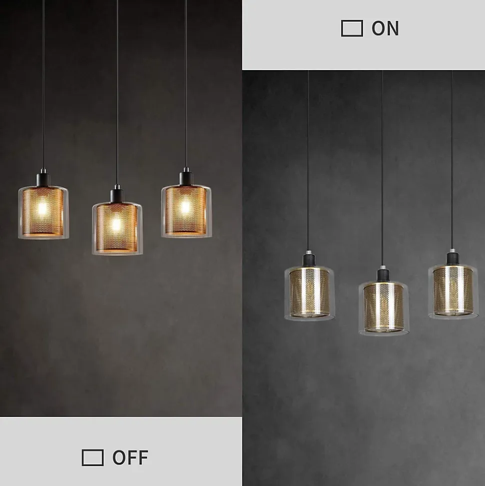 ZMH Suspension Vintage 3 Flammes Verre Métal Réglable Noir E14