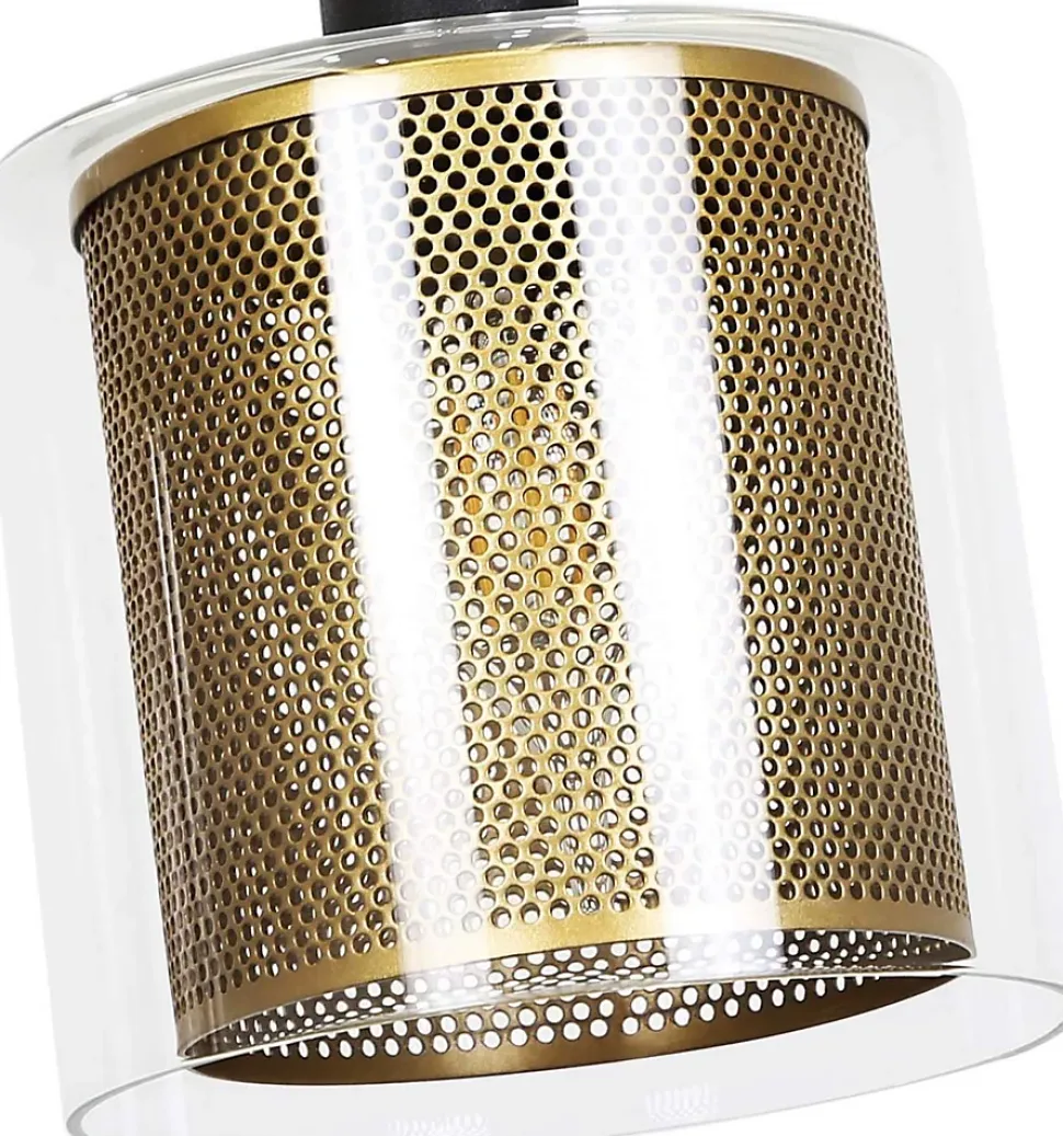 ZMH Suspension Vintage 3 Flammes Verre Métal Réglable Noir E14