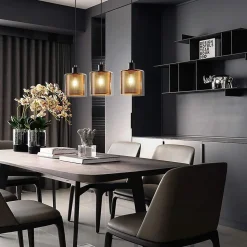 ZMH Suspension Vintage 3 Flammes Verre Métal Réglable Noir E14