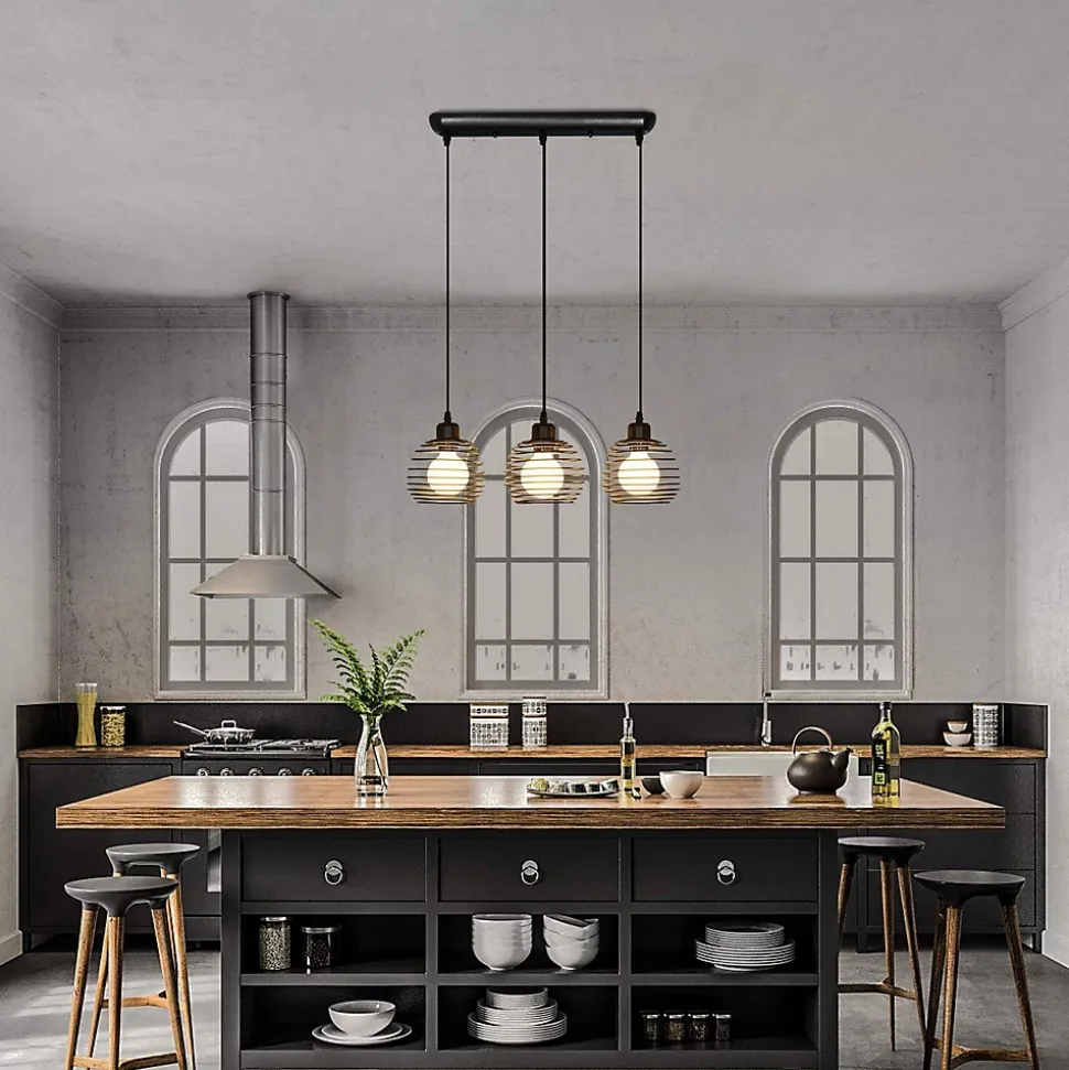 ZMH Suspension Vintage Métal Noir Rétro Réglable 120cm 3 X E27 Ampoules Max. 25w